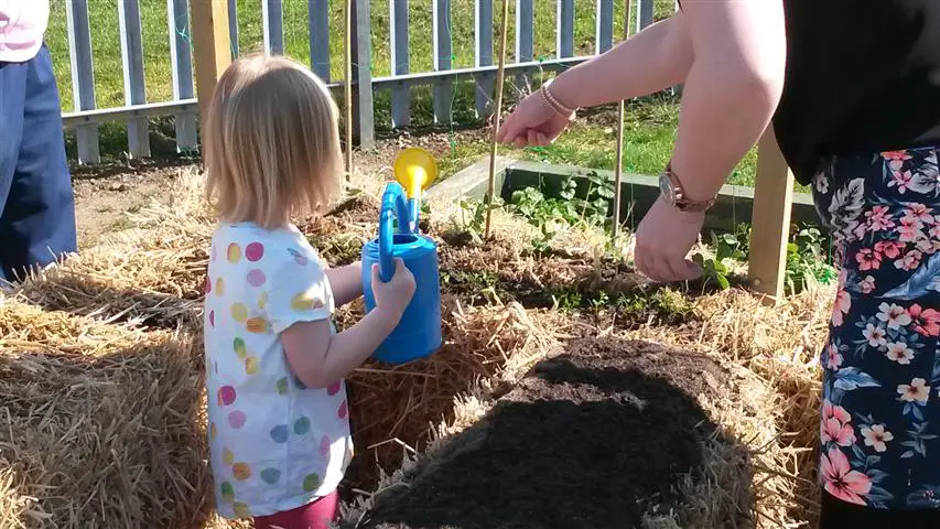kids tending to nursery garden